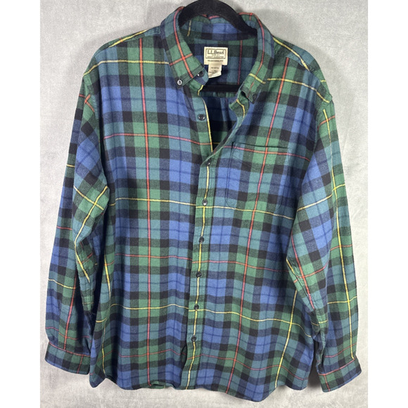 LL Bean‎ Men’s Button Down Scottish Plaid Flannel Shirt Size Large Tall - Picture 1 of 5